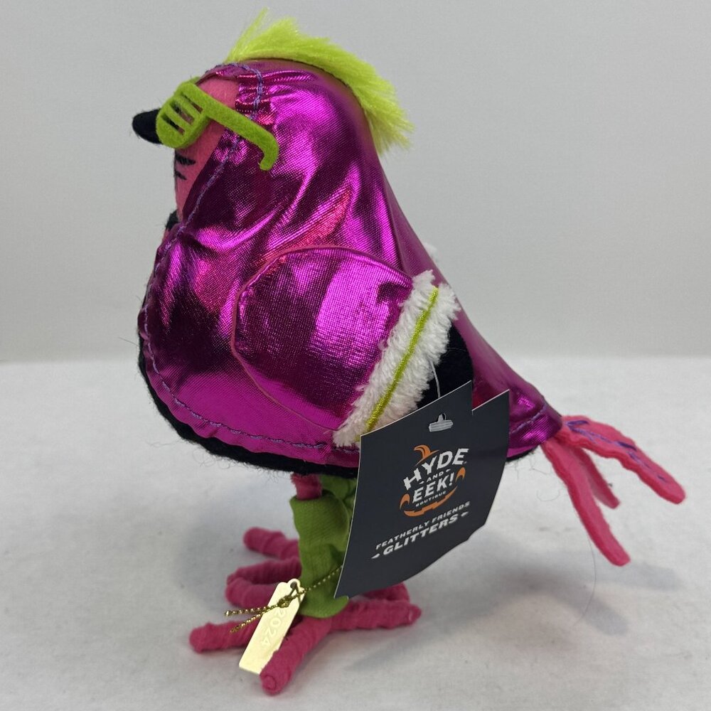Hyde & Eek! Glitter Featherly Friends Halloween Bird Neon Pink 80's Skeleton NEW - Picture 2 of 12